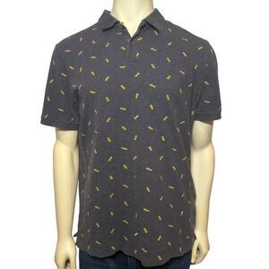 Banana Republic Mens XL Polo Shirt Gray Pineapple Print Short Sleeve Cotton